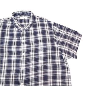 Buck Mason Camp Shirt Men’s Xxl Blue Linen Cotton Plaid Loop Collar‎